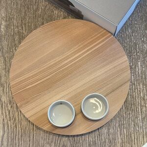 Lsa International Wooden Serving Board with Ceramic Bowls